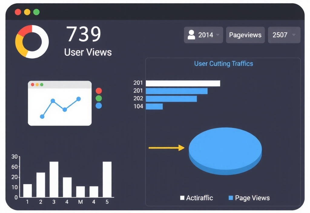 Diagramm, das Website-Analysedaten wie Besucherzahlen und Seitenaufrufe darstellt