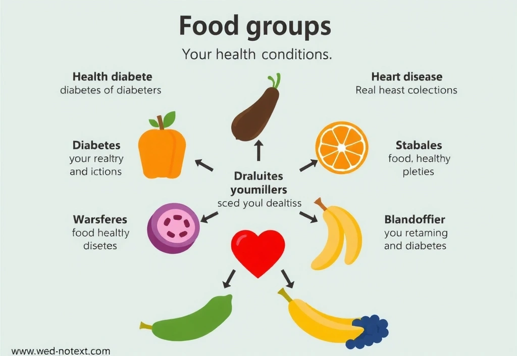 Diagram showing food groups beneficial for specific health conditions