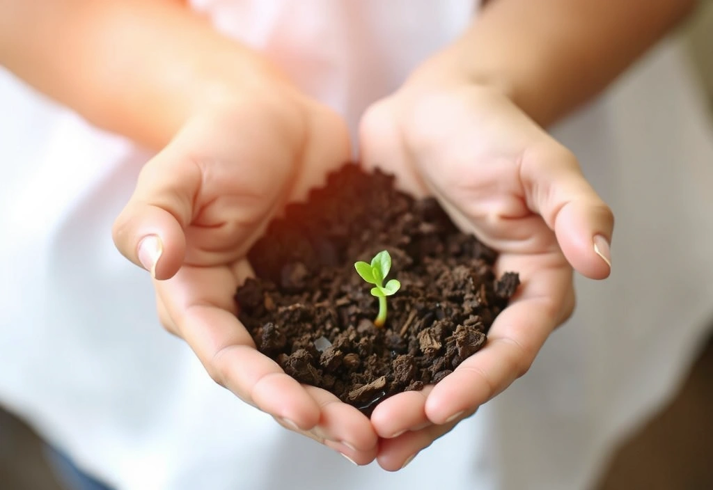 Hands holding a green plant sprout, symbolizing growth and health